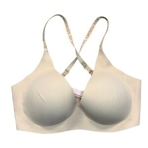 Victorias Secret T-Shirt Bra Wireless Seamless Logo Strap Beige Size M/B80